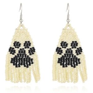 Paw Print Seed Bead Boho Tassel Earrings